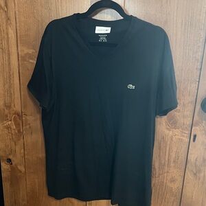 Lacoste Men’s Black V-Neck Tee with Green Crocodile Logo